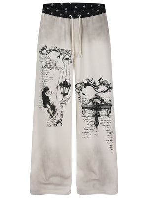 wide-leg pants in light beige featuring drawstring waist and wide-leg fit