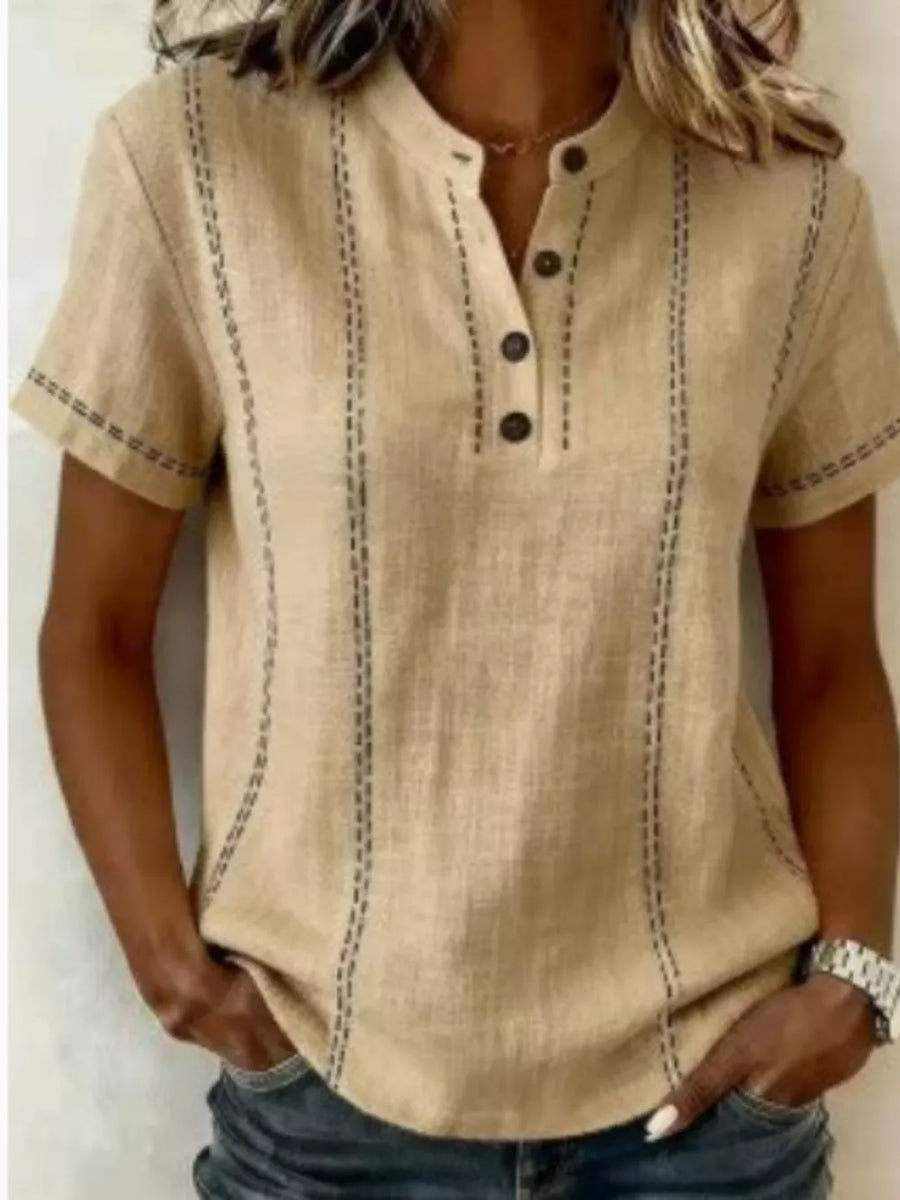 Caramel Button Detail Short Sleeve Blouse Plus Size