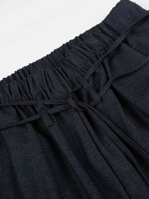 navy blue wide-leg pants with full-length and drawstring
