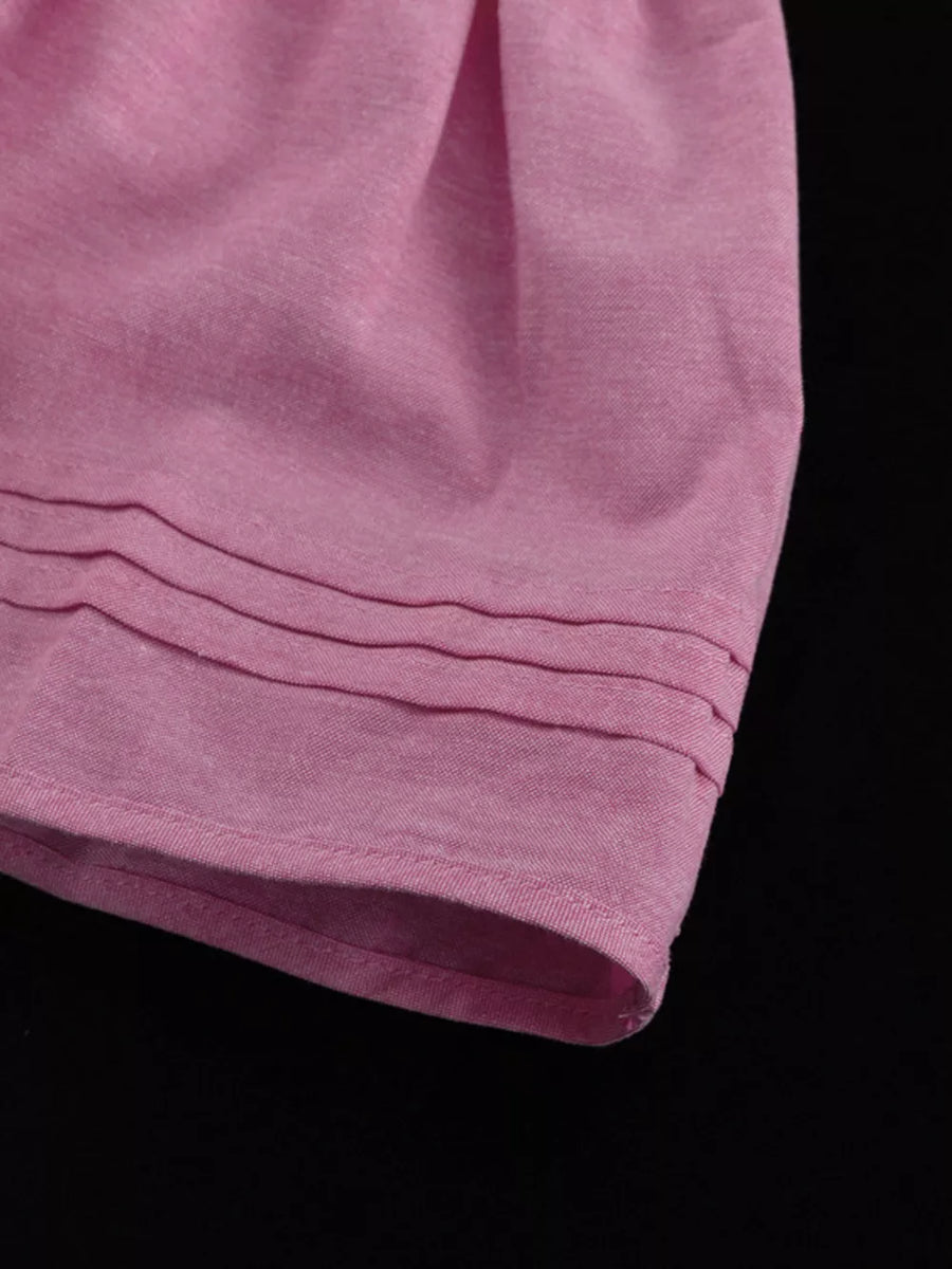 Pink linen blend dress with pintuck detail at hem