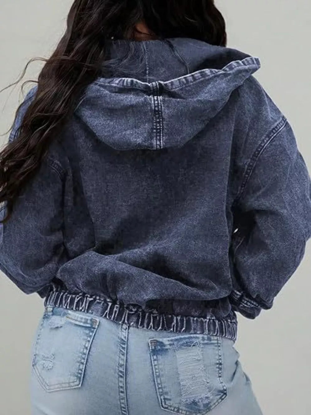 denim jacket in Black with oversized and hip-length
