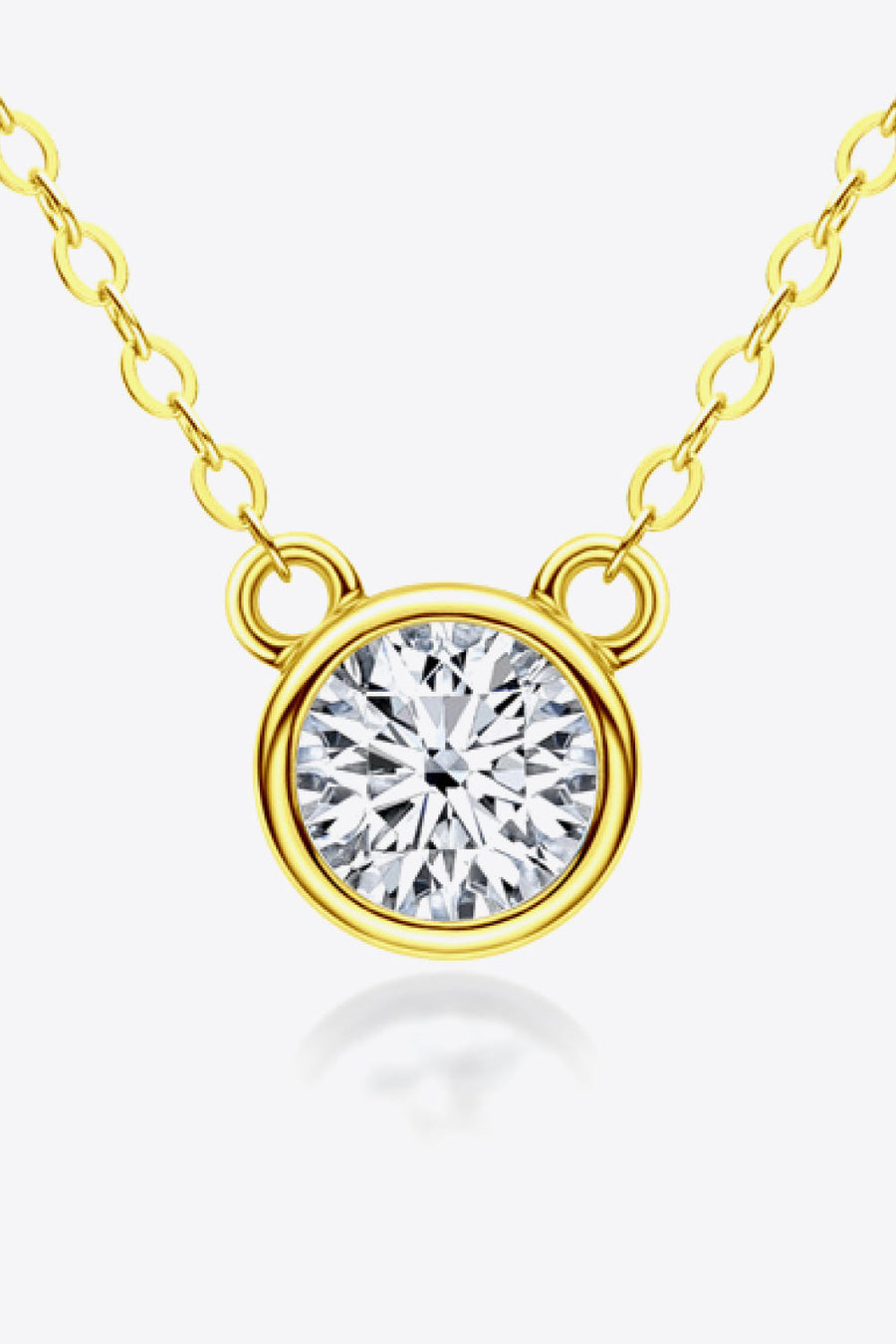 Gold solitaire moissanite bezel necklace with delicate chain
