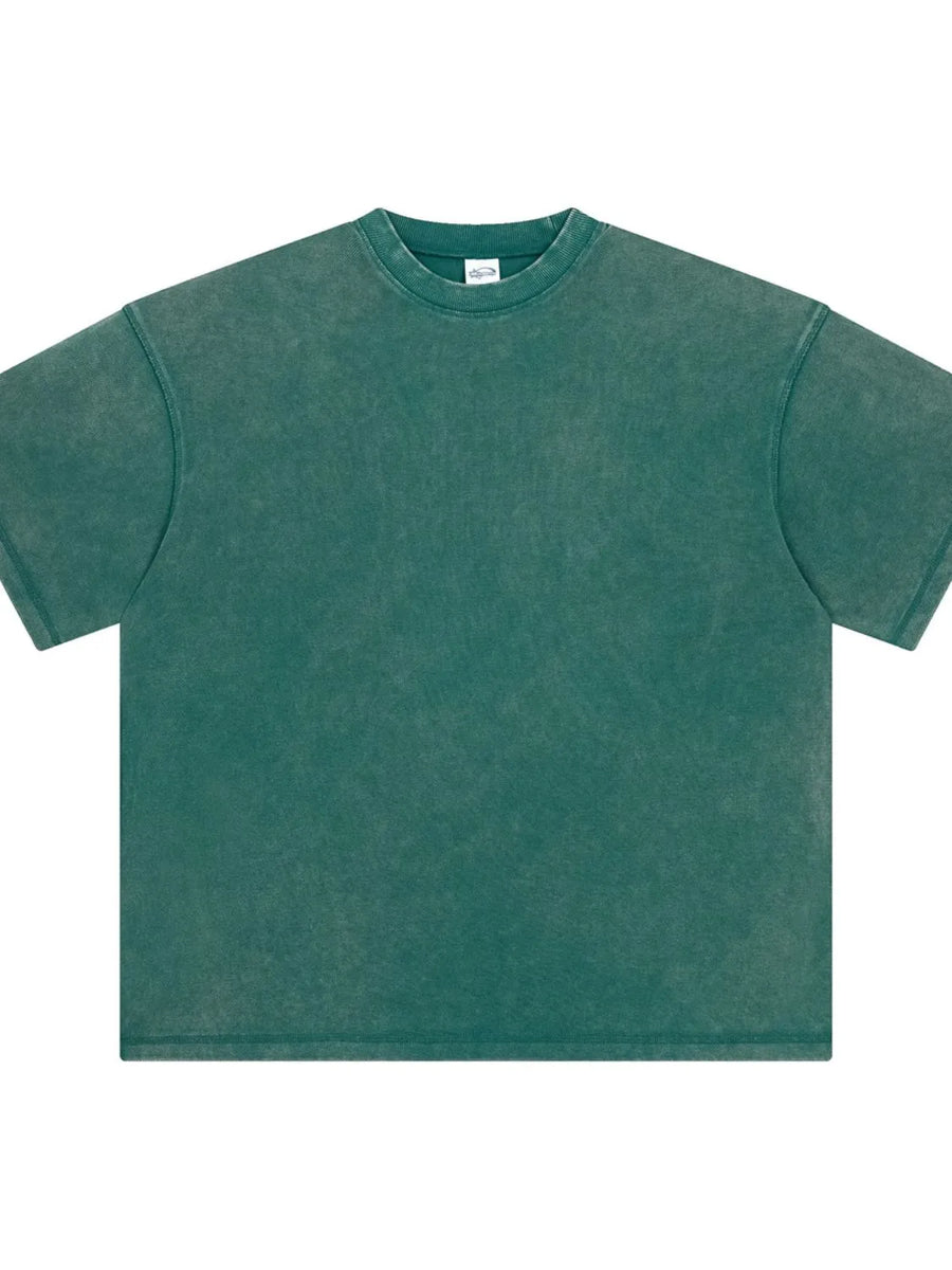 Vintage wash boxy t-shirt in deep teal with a crew neck and short sleeves.