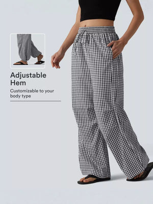 wide-leg pants featuring gingham in Deep Red with 100% viscose Care instructions: Machine wash cold texture