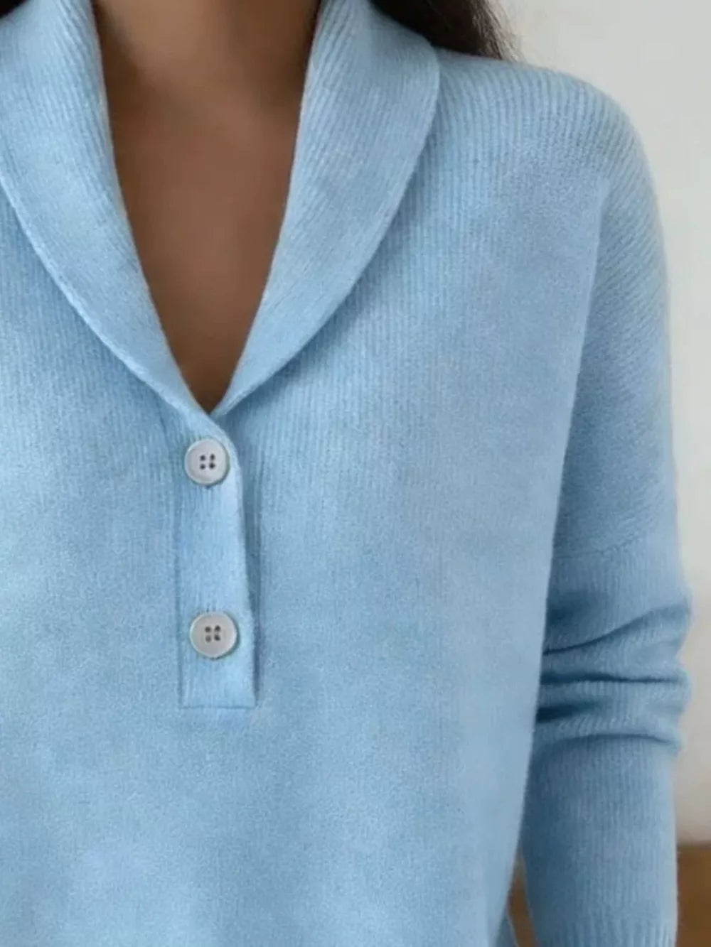 White Button Detail Long Sleeve Sweater