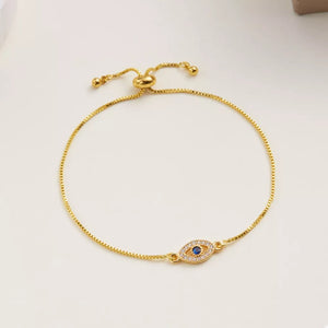 18k Gold-plated Evil Eye Adjustable Bracelet in royal blue with adjustable