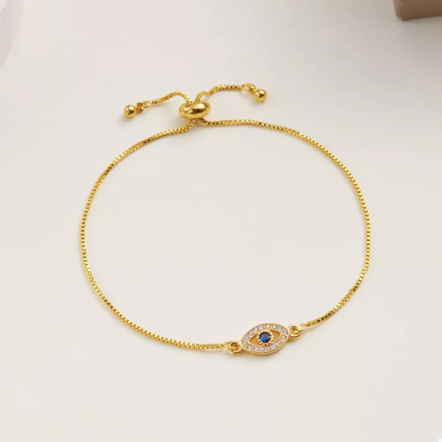 18k Gold-plated Evil Eye Adjustable Bracelet in royal blue with adjustable