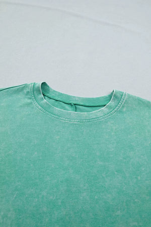 Solid Color Cotton Mineral Washed Oversize Tee in Mint Blue, view 19