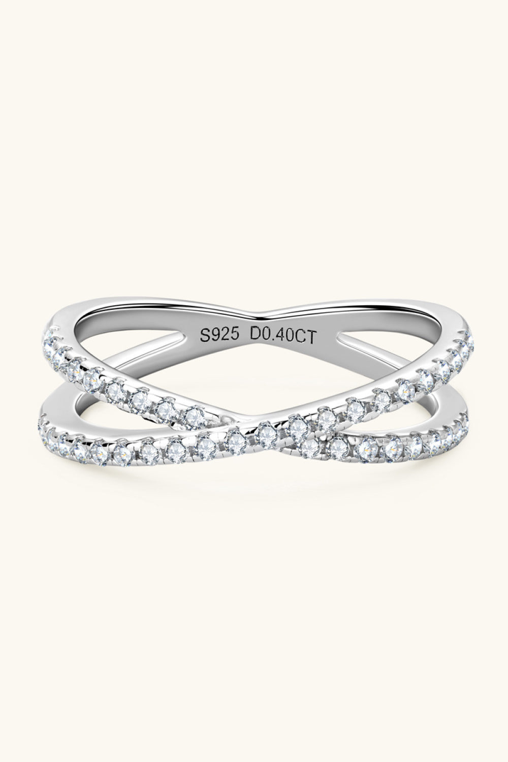 Silver pavé crossover band ring with sparkling stones