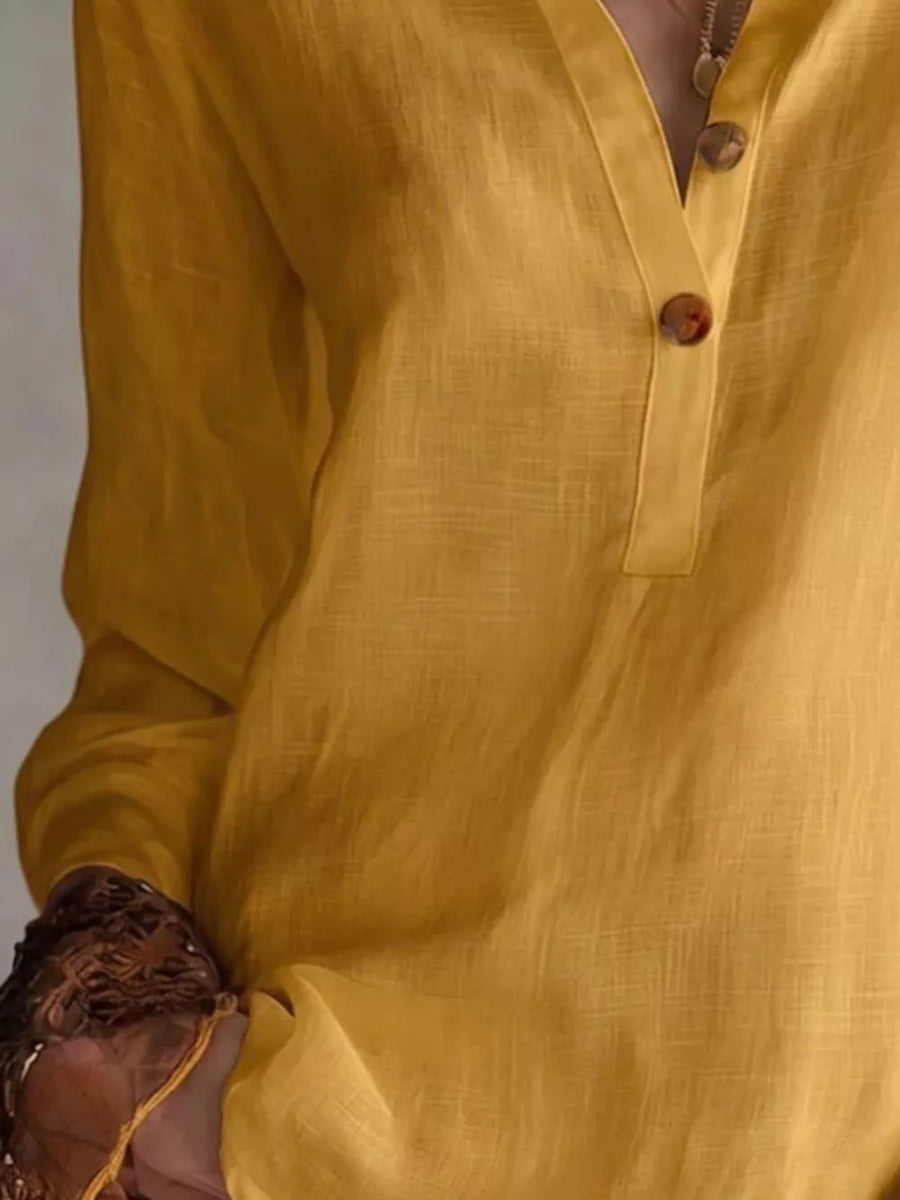 Button Detail Long Sleeve Blouse in Gold