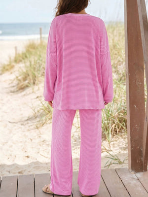 athleisure pajama set in fuchsia with mock neck