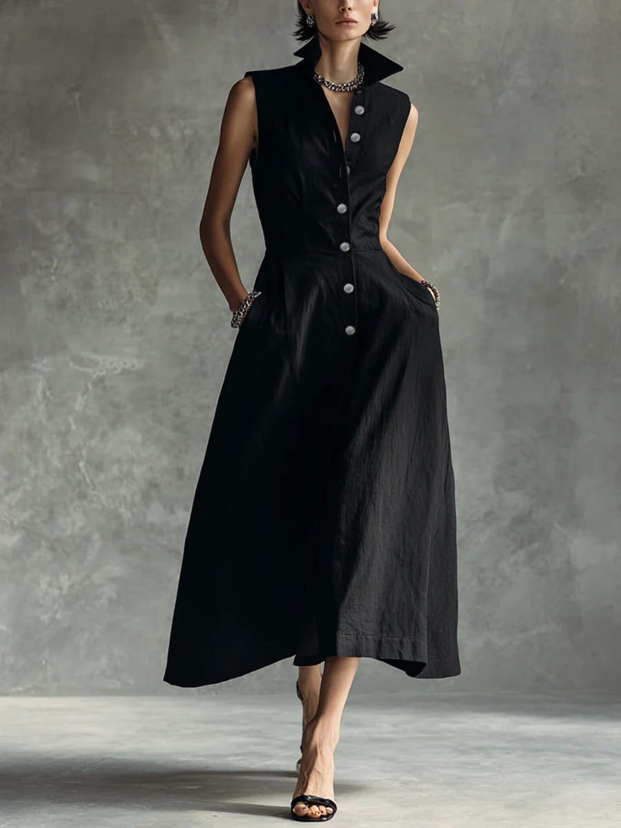 shirt dress in black featuring buttoned and A-line fit