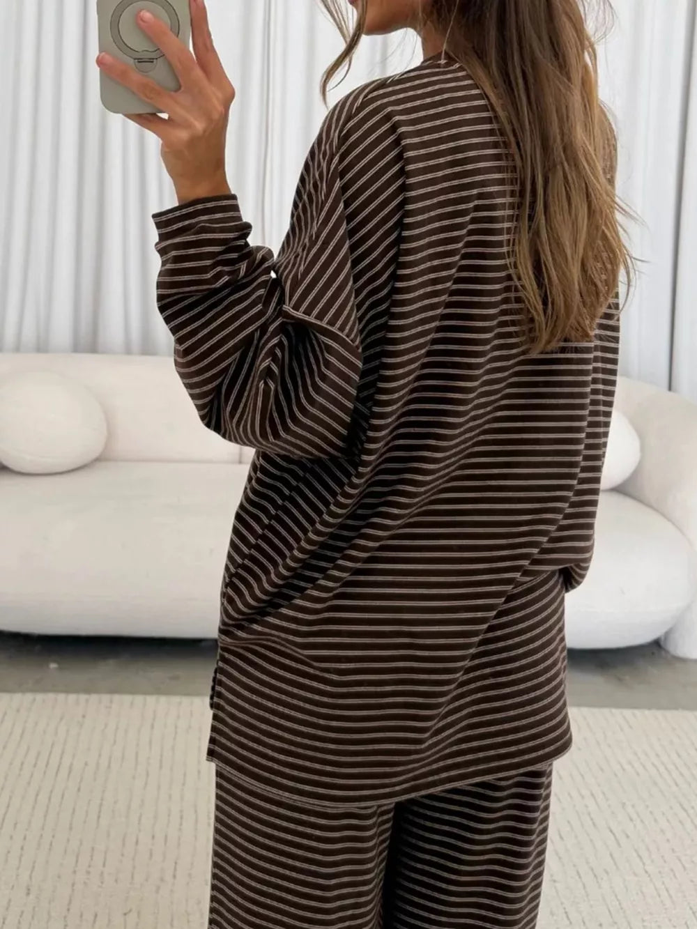 modern pajama set in Dark Brown with mock neck