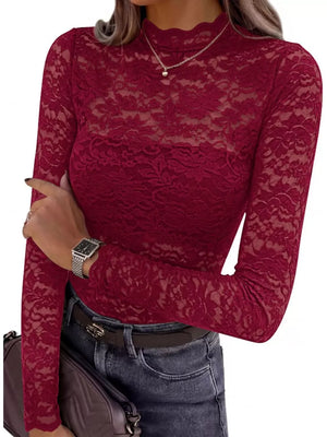 blouse in Dusty Pink with lace and hip-length