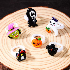 black ring featuring halloween themed and graphic-print