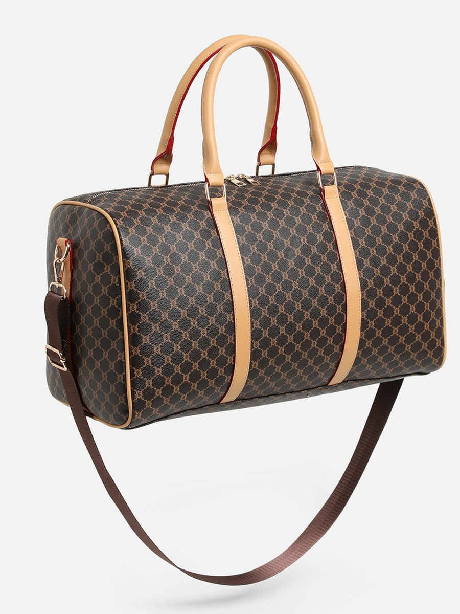 Dark Brown duffle bag with zip-front and geometric