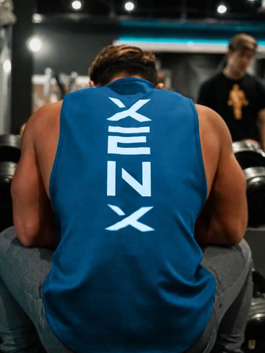 Sky Blue athletic tank top with white Kanji graphic on back