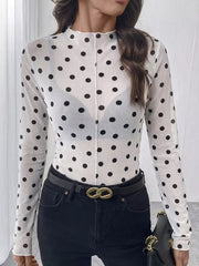 blouse in Red with polka-dot and mesh