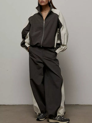 Color Block Zip Up Outerwear And Pants Set in Grey, view 12