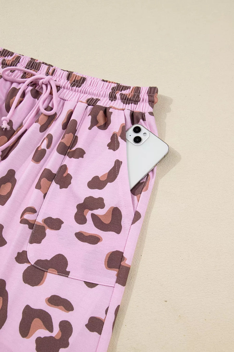 Drawstring Leopard Print Patch Pocket Pants option 7
