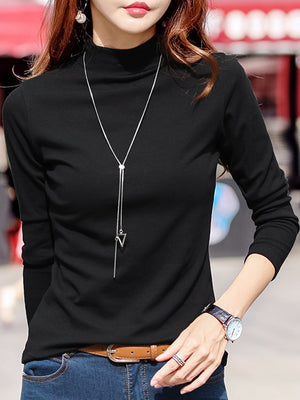 Slim-Fit Mock Neck Long Sleeve T-Shirt Plus Size in White with plus-size