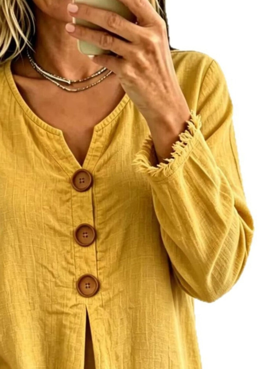 Yellow relaxed blouse with henley