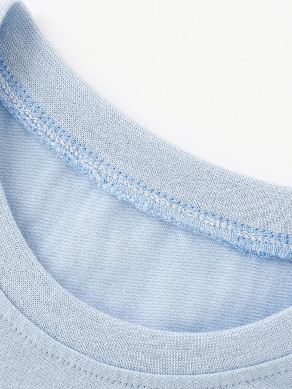 Light blue t-shirt with crew neck and contrast stitching detail