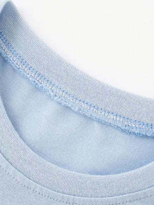 Light blue t-shirt with crew neck and contrast stitching detail