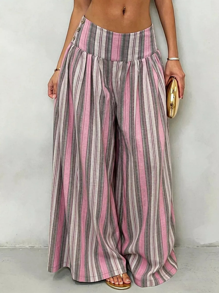 100% polyester Care instructions: Machine wash cold wide-leg pants in cream with flared silhouette