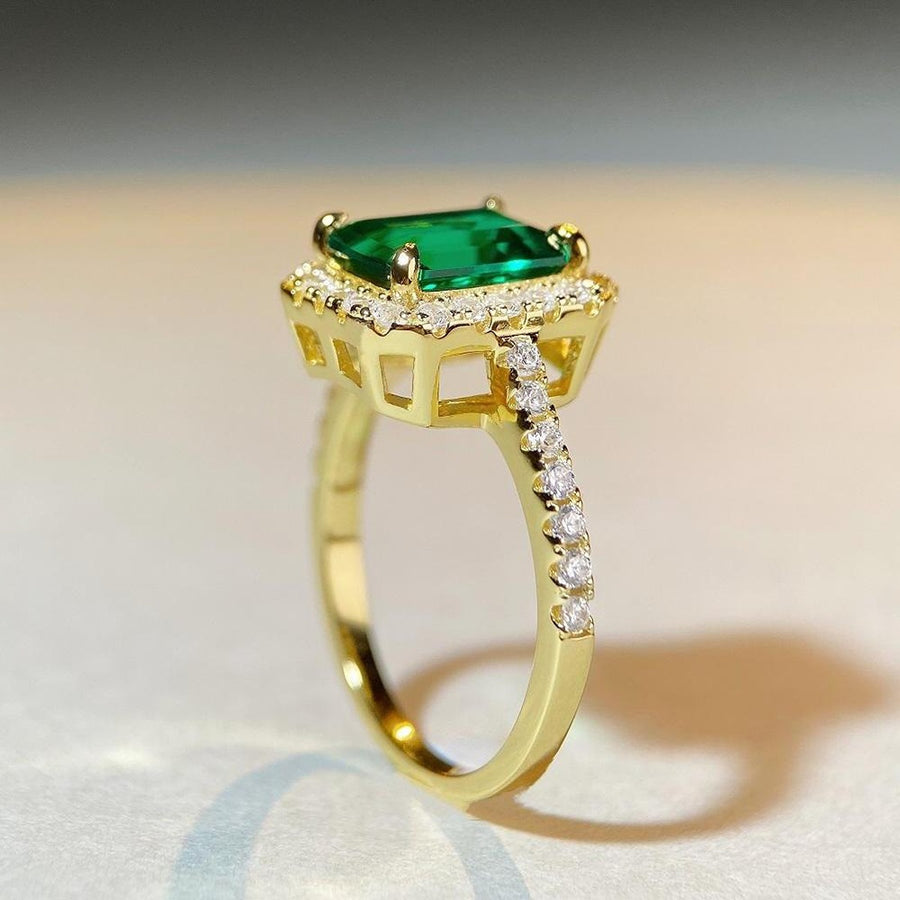 ring featuring geometric in emerald green with 18K Gold-Plated,925 sterling silver,Zircon Care instructions: Avoid wearing