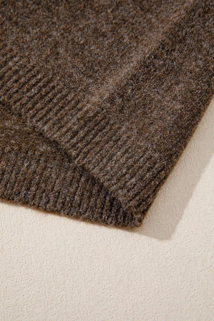 mock neck sweater featuring floral in Coffee Brown with 70% polyester, 20% acrylic, 10% polyamide Care instructions: Machine