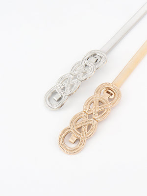 Gold and silver intertwined knot metal waist belts with elastic bands.