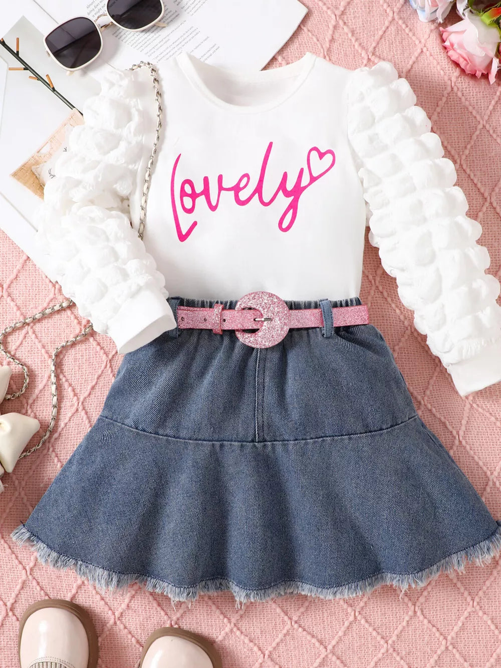 White Children S Letter Long Sleeve Top And Denim