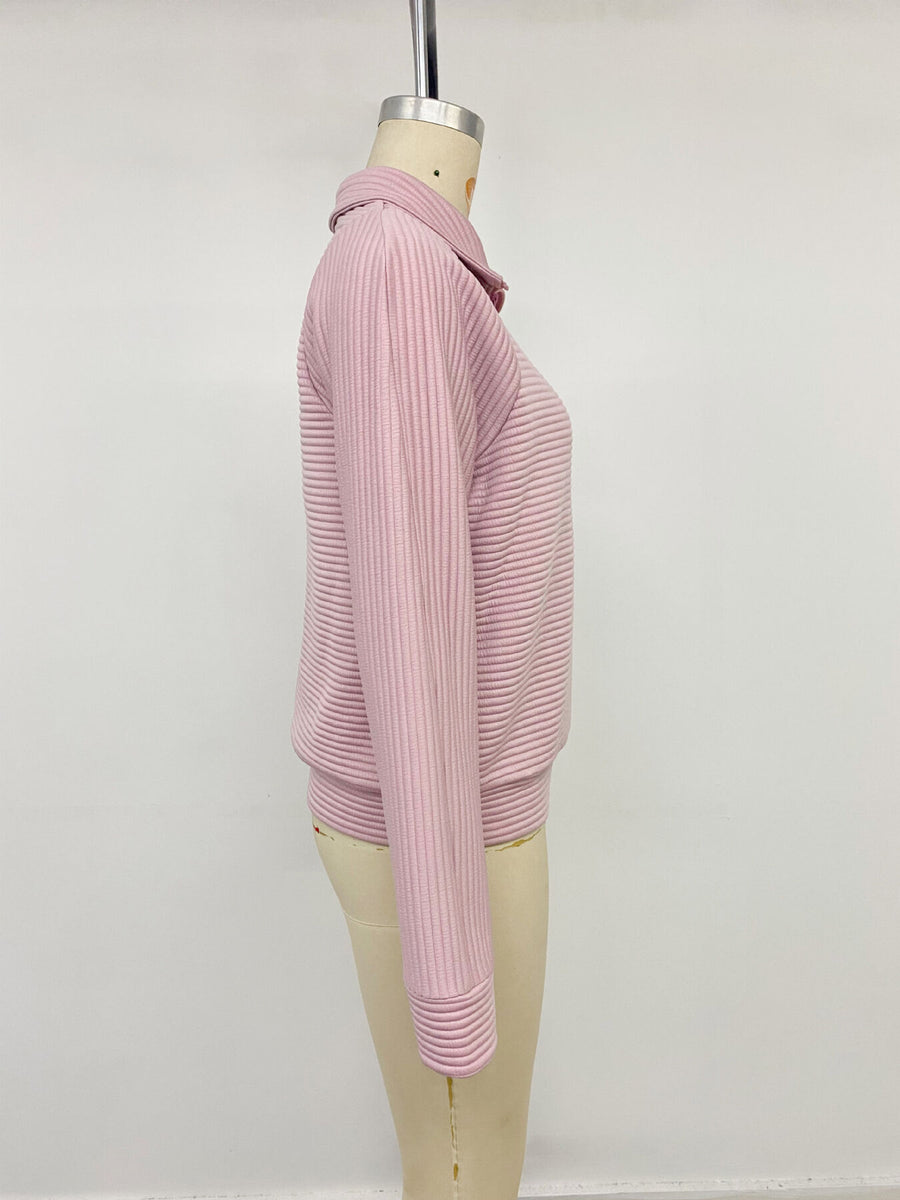 Relaxed Quarter-Zip Long Sleeve Sweatshirt in Pink with zipper