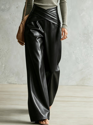 wide-leg pants in olive green with seam detail and full-length