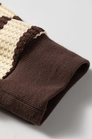 Stripe Patchwork Ribbed Cuff Pullover Sweatshirt in Beige, view 15