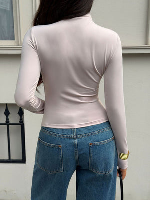 modern t-shirt in taupe with mock neck