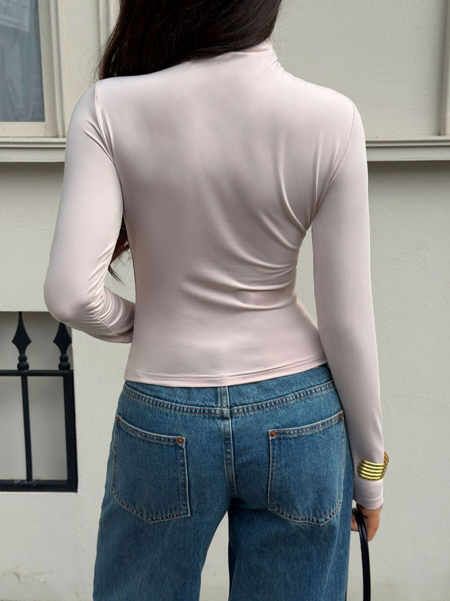 modern t-shirt in taupe with mock neck