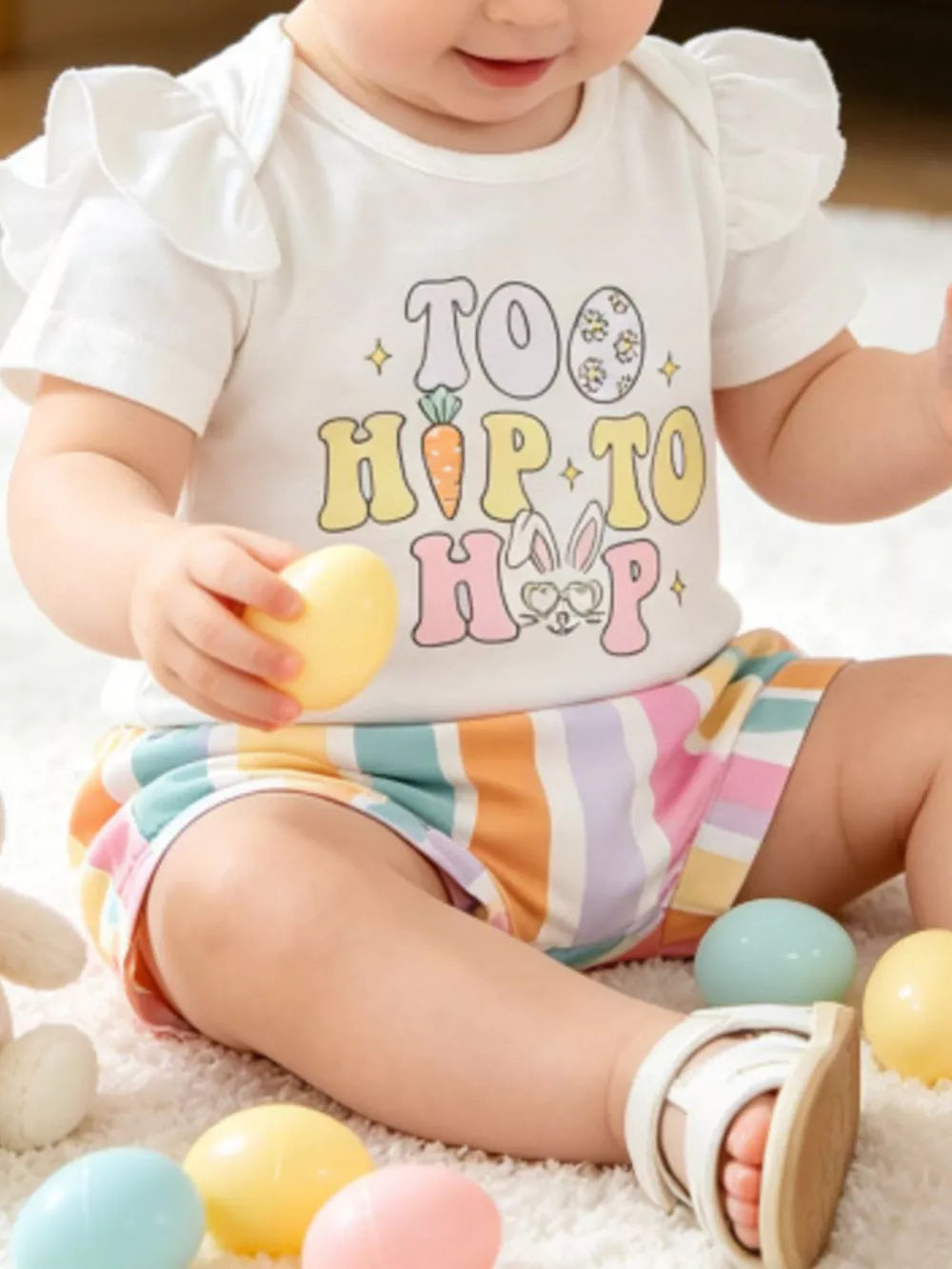 Children's Ruffled Short Sleeve Bodysuit And Shorts Set