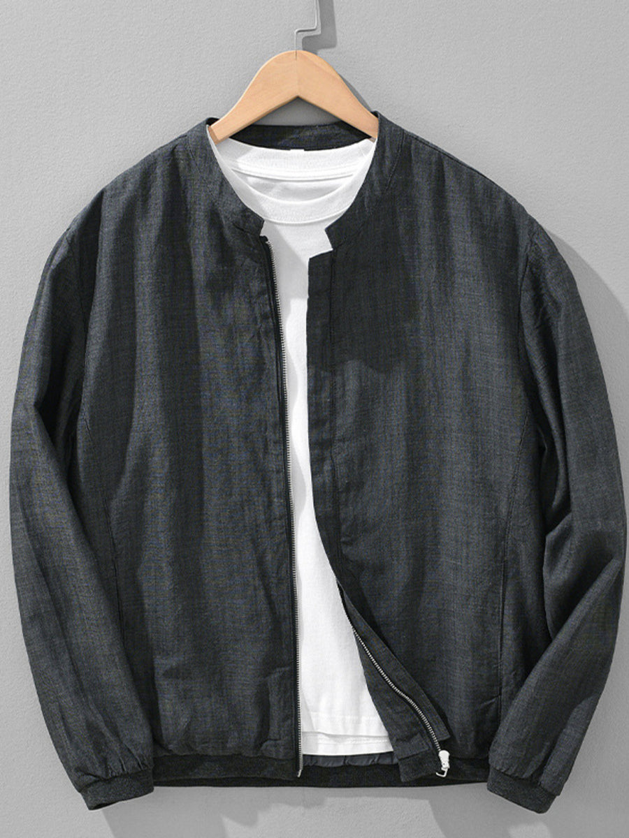 classic bomber jacket in Light Gray with mandarin collar