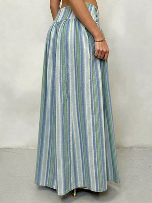 wide-leg pants in Green Pink Stripes with buttoned and full-length