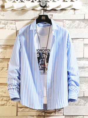 Red Men's Plus Size Striped Button Up Casual Shirt