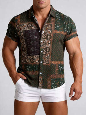 Tangerine Button-down Graphic Short-sleeve Top