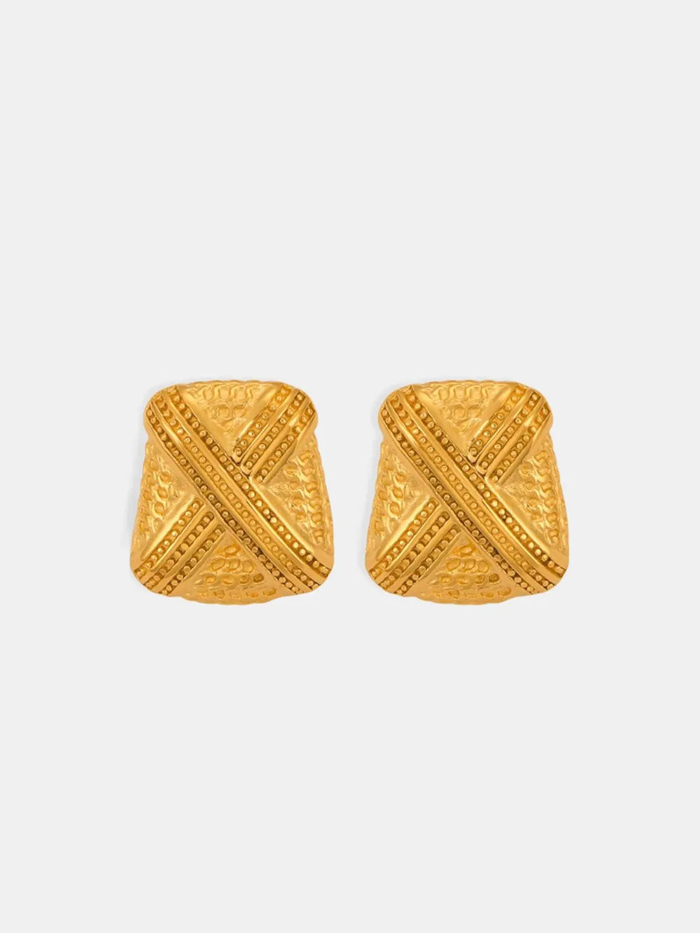 Sculptural gold-tone earrings with intricate embossed pattern, 18K gold-plated.