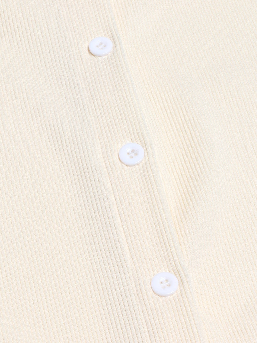 Cream ribbed knit loungewear set with button detail