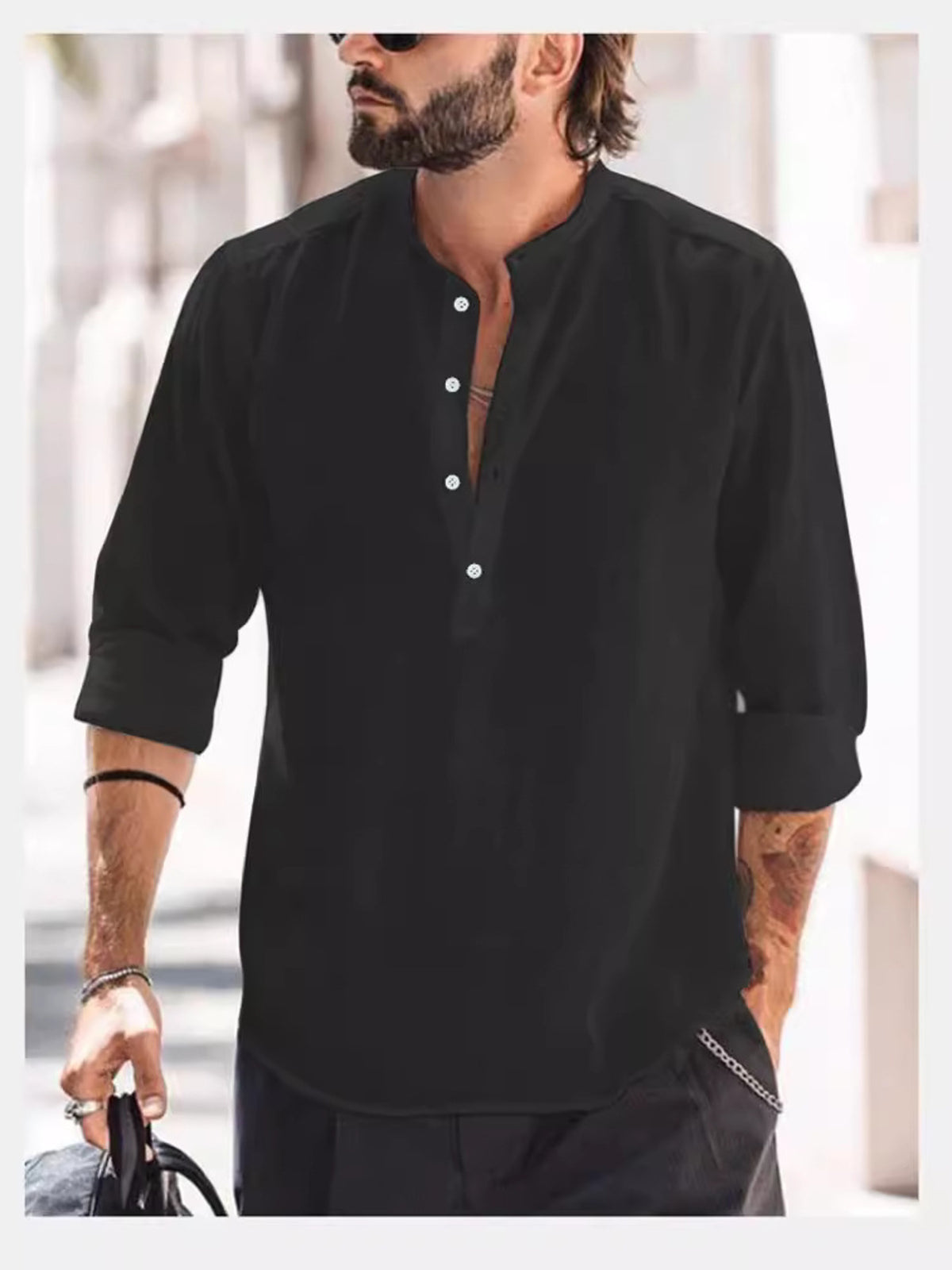 Men's Plus Size Long Sleeve Button Shirt in White