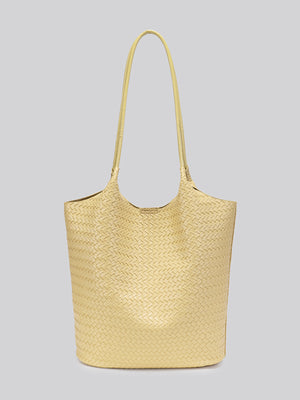 tote featuring woven texture in Yellow with PU Leather Imported Size &amp texture