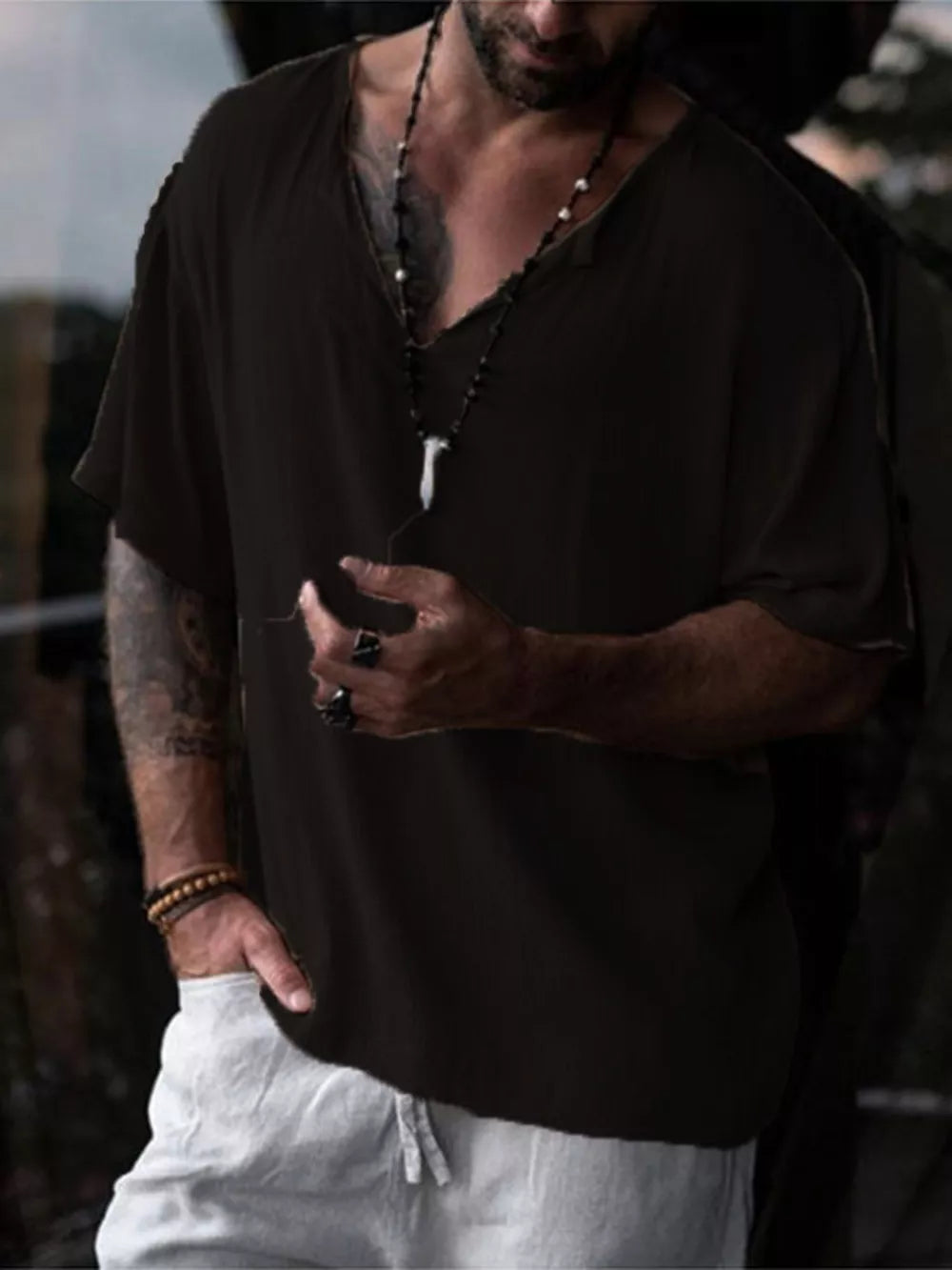 Men's Casual Loose Short Sleeve Shirt Plus Size in Black