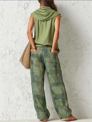 two-piece set in Yellow with plaid and drawstring
