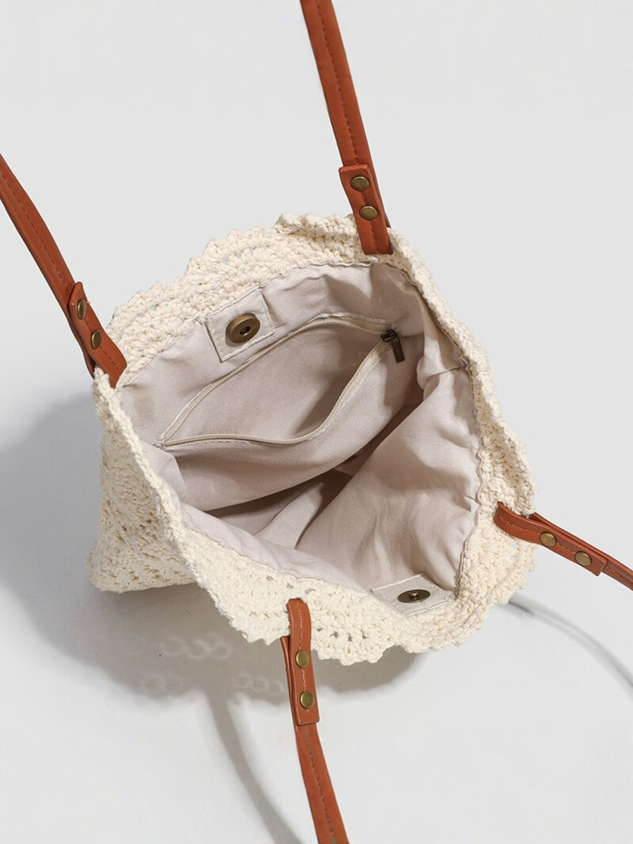 tote in Apricot with geometric and crochet knit